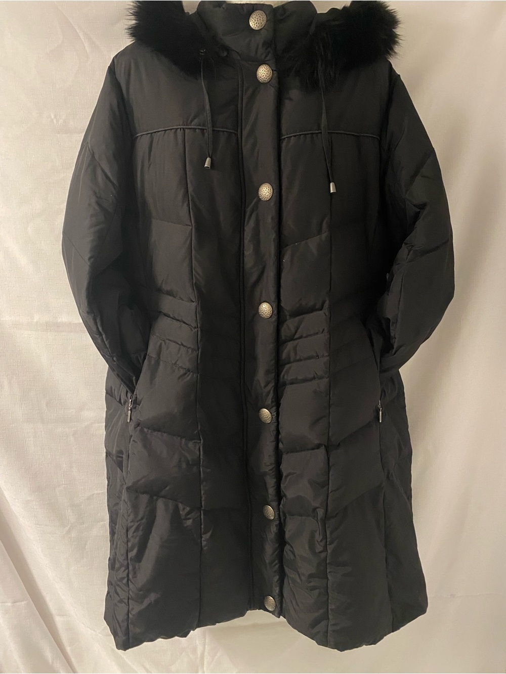 Nuage Black Long Down Puffer Coat Genuine Fox Fur Saga Furs L